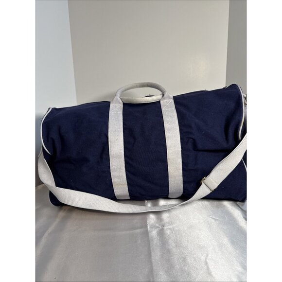 Ralph Lauren Vintage Navy Blue Canvas Duffel Bag White Straps & Embroidered Roya - Picture 4 of 10